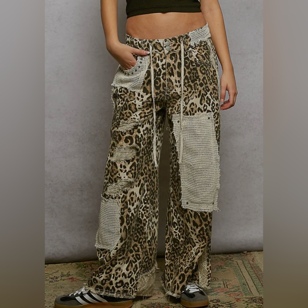 New POL : “The Lennie”Leopard Print Patchwork Pants